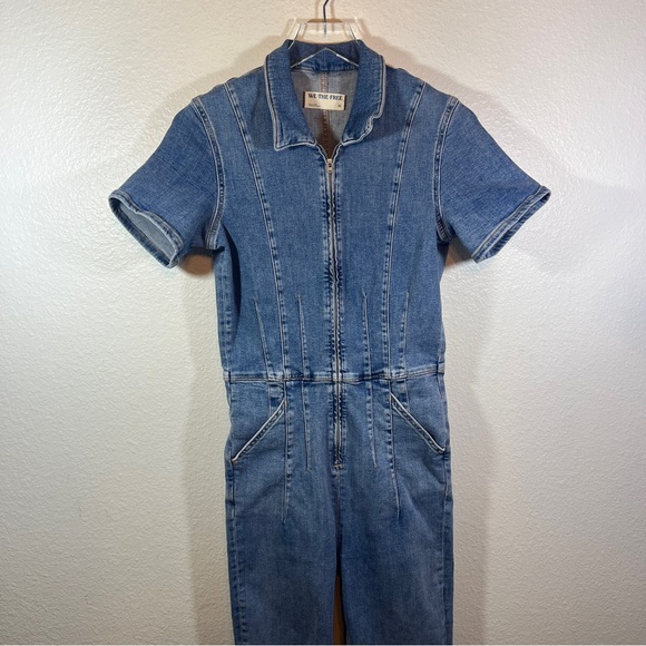 Free People We The Free Jayde Denim Jumpsuit flare leg size medium - Picture 5 of 12